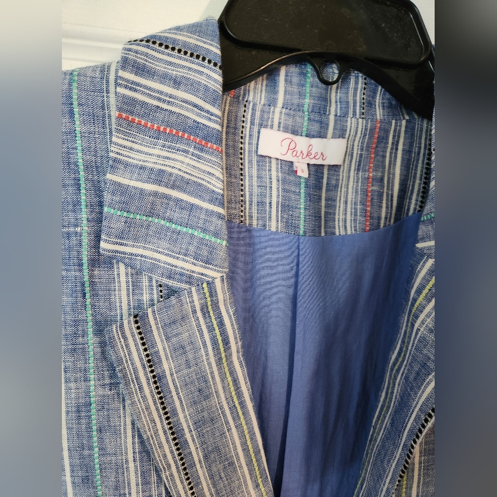 Parker Multicolor Striped Linen Blazer S - Picture 3 of 7